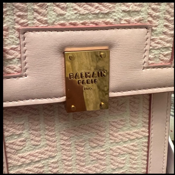 *Balmain* PRISTINE Leather Trimmed Pink Jacquard Canvas Monogram Crossbody - Picture 2 of 13